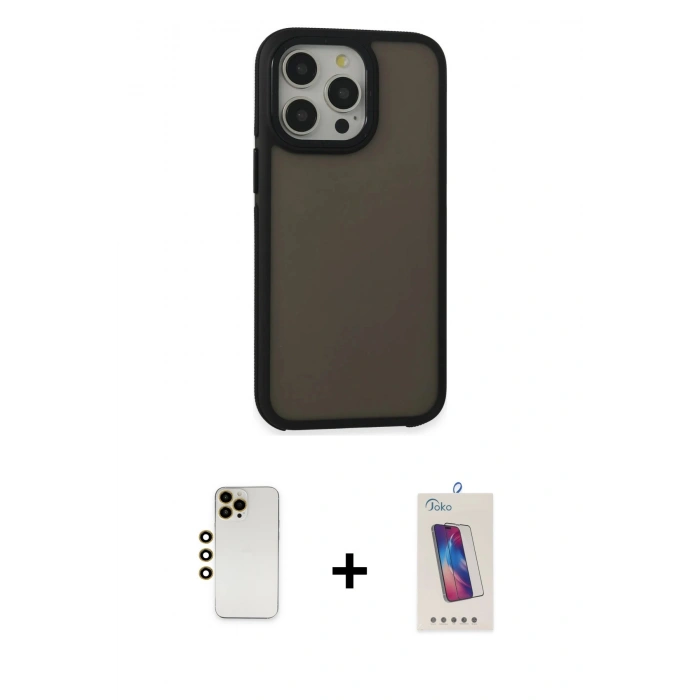 MARSİLYAN™- iPhone 13 Pro Max Kılıf Eksen Işık - Siyah Joko 5D Cam + Shine Kamera Lens - GD