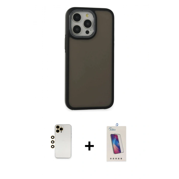 MARSİLYAN™- iPhone 13 Pro Max Kılıf Eksen Işık - Siyah Joko 5D Cam + Shine Kamera Lens - GD