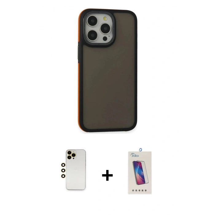 MARSİLYAN™- iPhone 13 Pro Max Kılıf Eksen Işık - Siyah Joko 5D Cam + Shine Kamera Lens - GD