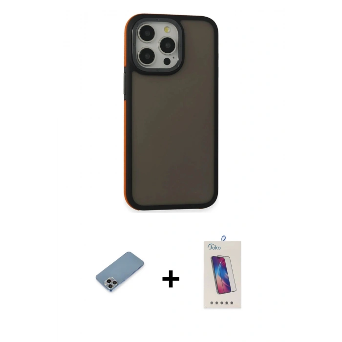 MARSİLYAN™- iPhone 13 Pro Max Kılıf Eksen Işık - Siyah Joko 5D Cam + Shine Kamera Lens Koruma Cam - GI