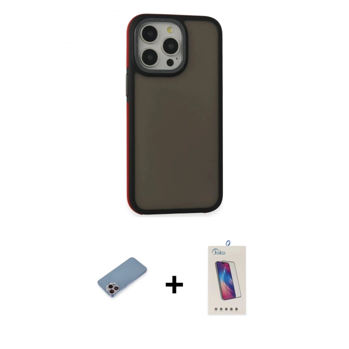 MARSİLYAN™- iPhone 13 Pro Max Kılıf Eksen Işık - Siyah Joko 5D Cam + Shine Kamera Lens Koruma Cam - PE