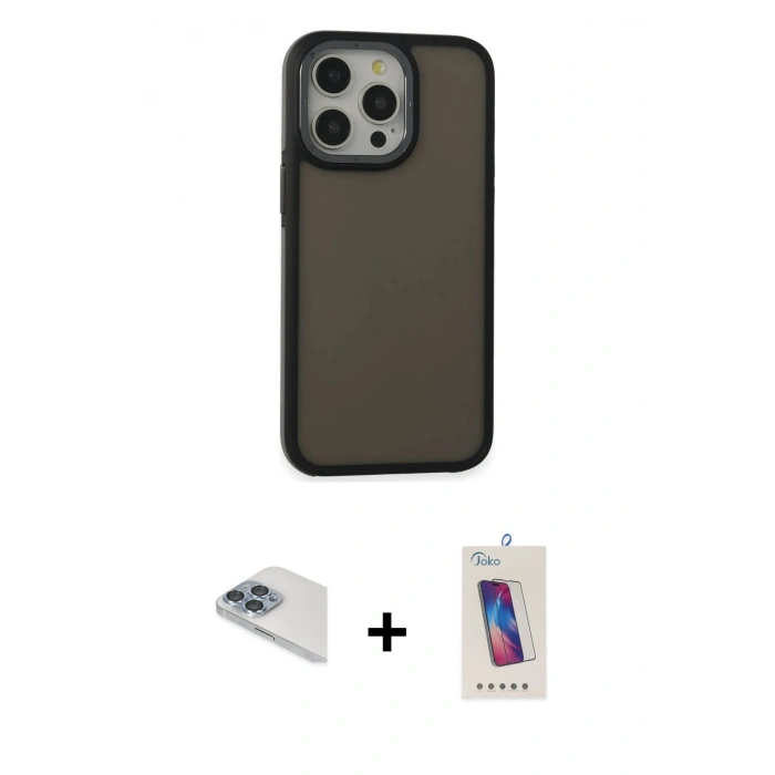 MARSİLYAN™- iPhone 13 Pro Max Kılıf Eksen Işık - Siyah Joko 5D Cam + Pers Alüminyum Kamera Lens - SABE