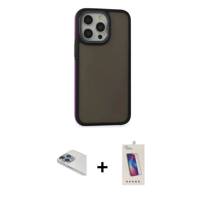 MARSİLYAN™- iPhone 13 Pro Max Kılıf Eksen Işık - Siyah Joko 5D Cam + Pers Alüminyum Kamera Lens - SABE