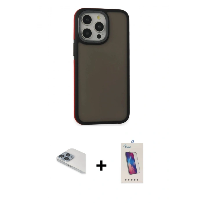 MARSİLYAN™- iPhone 13 Pro Max Kılıf Eksen Işık - Siyah Joko 5D Cam + Pers Alüminyum Kamera Lens - SABE