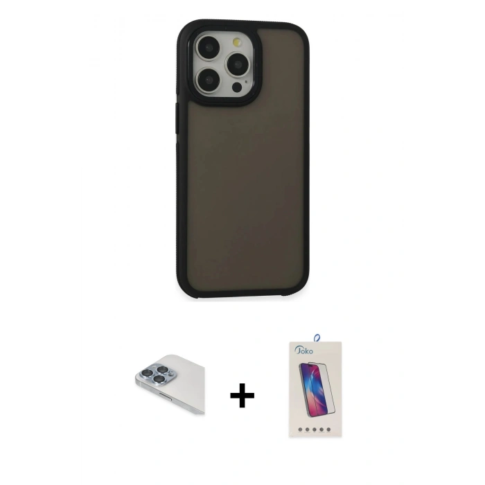 MARSİLYAN™- iPhone 13 Pro Max Kılıf Eksen Işık - Siyah Joko 5D Cam + Pers Alüminyum Kamera Lens - SABE