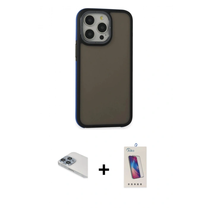 MARSİLYAN™- iPhone 13 Pro Max Kılıf Eksen Işık - Siyah Joko 5D Cam + Pers Alüminyum Kamera Lens - SABE