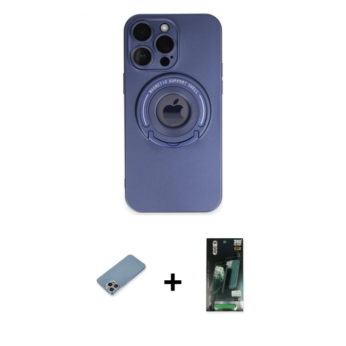 MARSİLYAN™- iPhone 13 Pro Max Kılıf Eksen Klasik Prime - Şeffaf 360 Full Body Arka Koruyucu + Gökkuşağı Shine Kamera Lens Koruma Cam