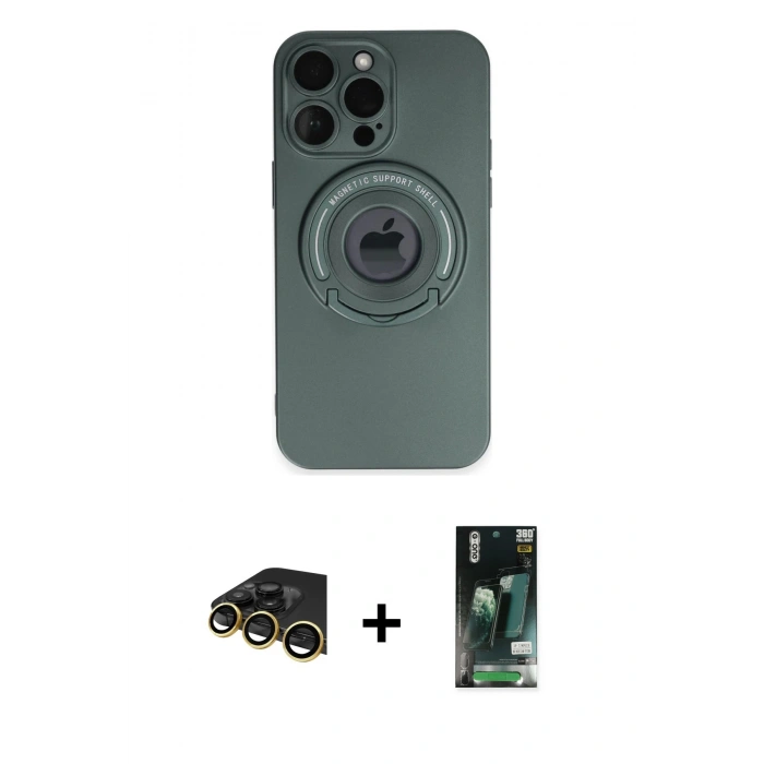 MARSİLYAN™- iPhone 13 Pro Max Kılıf Eksen Klasik Prime - Şeffaf 360 Full Body Arka Koruyucu + Raze Metal Kamera Lens - GD