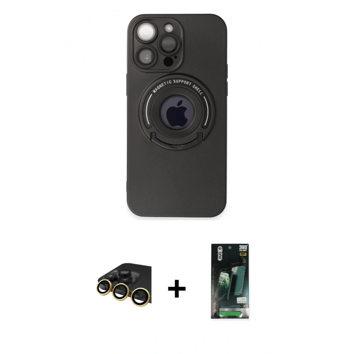 MARSİLYAN™- iPhone 13 Pro Max Kılıf Eksen Klasik Prime - Şeffaf 360 Full Body Arka Koruyucu + Raze Metal Kamera Lens - GD