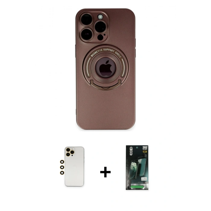 MARSİLYAN™- iPhone 13 Pro Max Kılıf Eksen Klasik Prime - Şeffaf 360 Full Body Arka Koruyucu + Gold Shine Kamera Lens