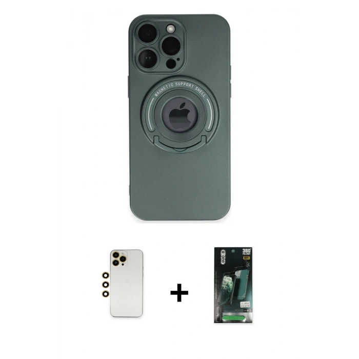 MARSİLYAN™- iPhone 13 Pro Max Kılıf Eksen Klasik Prime - Şeffaf 360 Full Body Arka Koruyucu + Gold Shine Kamera Lens
