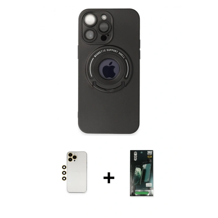 MARSİLYAN™- iPhone 13 Pro Max Kılıf Eksen Klasik Prime - Şeffaf 360 Full Body Arka Koruyucu + Gold Shine Kamera Lens