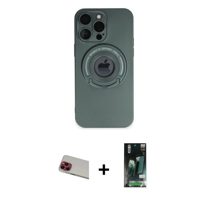 MARSİLYAN™- iPhone 13 Pro Max Kılıf Eksen Klasik Prime - Şeffaf 360 Full Body Arka Koruyucu + Rainbow Kamera Lens Koruma Cam - KI