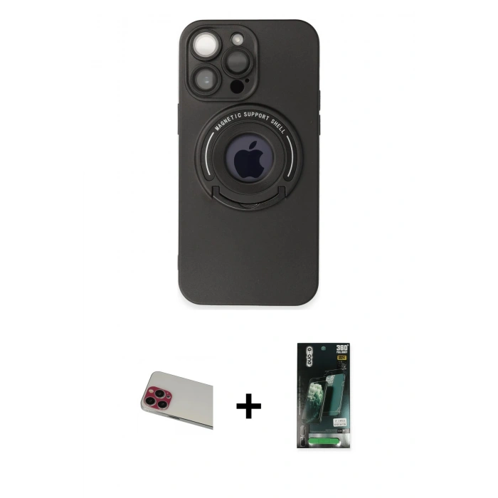 MARSİLYAN™- iPhone 13 Pro Max Kılıf Eksen Klasik Prime - Şeffaf 360 Full Body Arka Koruyucu + Rainbow Kamera Lens Koruma Cam - KI
