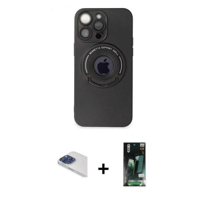 MARSİLYAN™- iPhone 13 Pro Max Kılıf Eksen Klasik Prime - Şeffaf 360 Full Body Arka Koruyucu + Lacivert Pers Alüminyum Kamera Lens