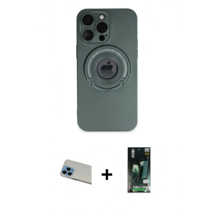 MARSİLYAN™- iPhone 13 Pro Max Kılıf Eksen Klasik Prime - Şeffaf 360 Full Body Arka Koruyucu + Rainbow Kamera Lens Koruma Cam - MI