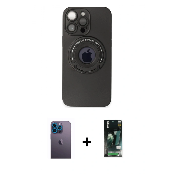 MARSİLYAN™- iPhone 13 Pro Max Kılıf Eksen Klasik Prime - Şeffaf 360 Full Body Arka Koruyucu + Neon Fosforlu Kamera Lens - MI
