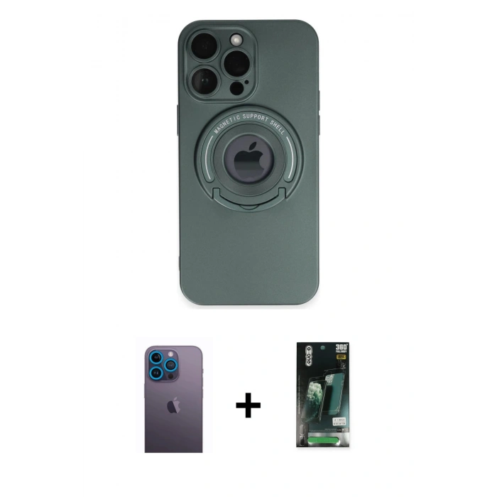 MARSİLYAN™- iPhone 13 Pro Max Kılıf Eksen Klasik Prime - Şeffaf 360 Full Body Arka Koruyucu + Neon Fosforlu Kamera Lens - MI