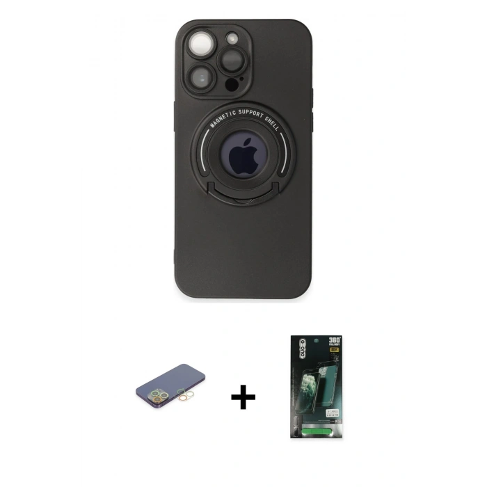 MARSİLYAN™- iPhone 13 Pro Max Kılıf Eksen Klasik Prime - Şeffaf 360 Full Body Arka Koruyucu + Renkli Kamera Lens Koruma Cam - SI
