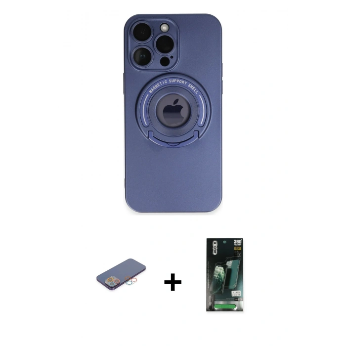 MARSİLYAN™- iPhone 13 Pro Max Kılıf Eksen Klasik Prime - Şeffaf 360 Full Body Arka Koruyucu + Renkli Kamera Lens Koruma Cam - PE