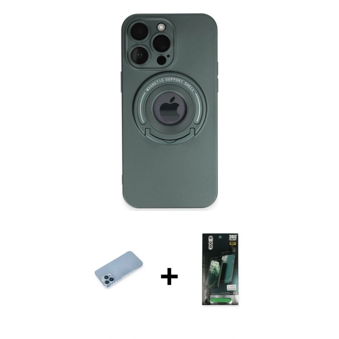 MARSİLYAN™- iPhone 13 Pro Max Kılıf Eksen Klasik Prime - Şeffaf 360 Full Body Arka Koruyucu + Shine Kamera Lens Koruma Cam - MI