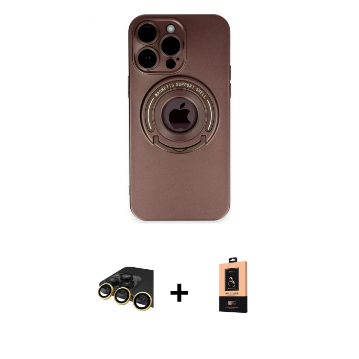 MARSİLYAN™- iPhone 13 Pro Max Kılıf Eksen Klasik Prime - Şeffaf Maxco Cam Ekran Koruyucu + Gold Raze Metal Kamera Lens