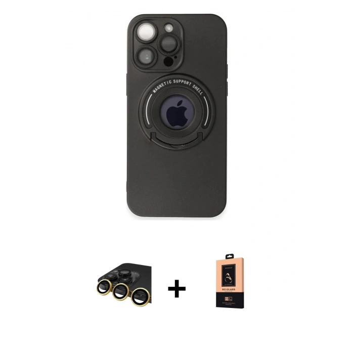 MARSİLYAN™- iPhone 13 Pro Max Kılıf Eksen Klasik Prime - Şeffaf Maxco Cam Ekran Koruyucu + Gold Raze Metal Kamera Lens