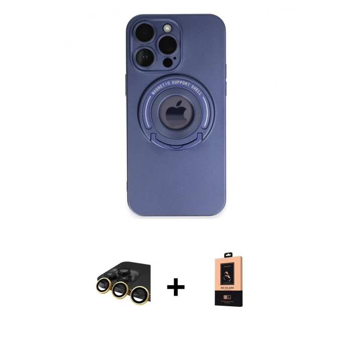 MARSİLYAN™- iPhone 13 Pro Max Kılıf Eksen Klasik Prime - Şeffaf Maxco Cam Ekran Koruyucu + Gold Raze Metal Kamera Lens