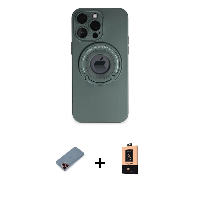 MARSİLYAN™- iPhone 13 Pro Max Kılıf Eksen Klasik Prime - Şeffaf Maxco Cam Ekran Koruyucu + Kırmızı Metal Kamera Lens Koruma Cam
