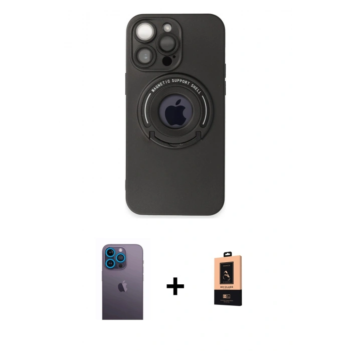 MARSİLYAN™- iPhone 13 Pro Max Kılıf Eksen Klasik Prime - Şeffaf Maxco Cam Ekran Koruyucu + Neon Fosforlu Kamera Lens - MI