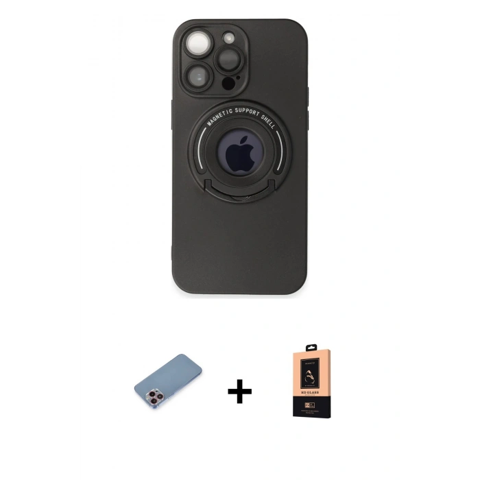 MARSİLYAN™- iPhone 13 Pro Max Kılıf Eksen Klasik Prime - Şeffaf Maxco Cam Ekran Koruyucu + Shine Kamera Lens Koruma Cam - PE