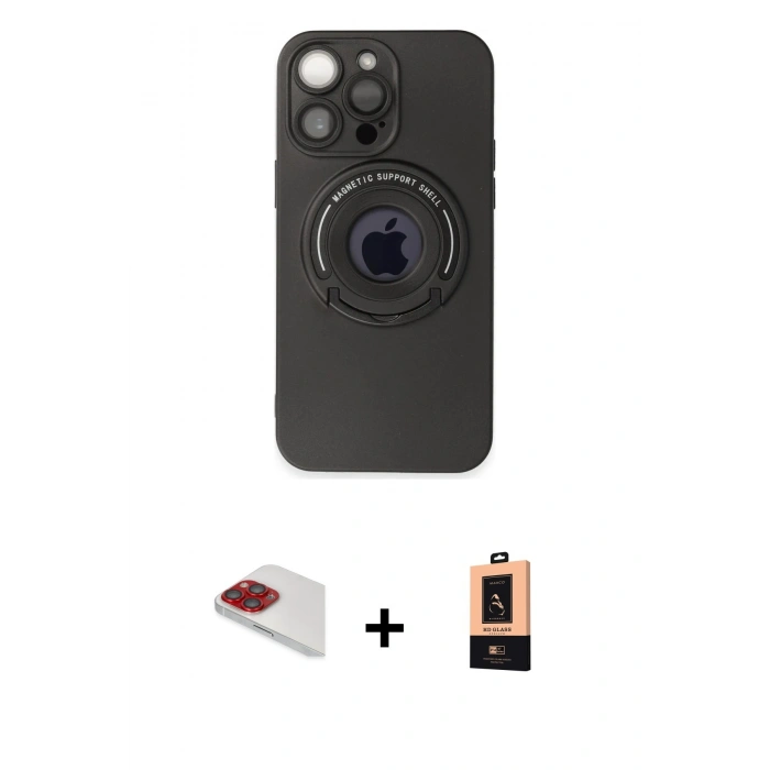MARSİLYAN™- iPhone 13 Pro Max Kılıf Eksen Klasik Prime - Şeffaf Maxco Cam Ekran Koruyucu + Pers Alüminyum Kamera Lens - KI