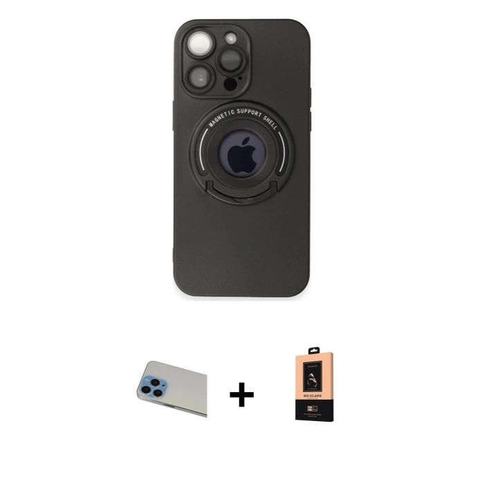 MARSİLYAN™- iPhone 13 Pro Max Kılıf Eksen Klasik Prime - Şeffaf Maxco Cam Ekran Koruyucu + Rainbow Kamera Lens Koruma Cam - MI