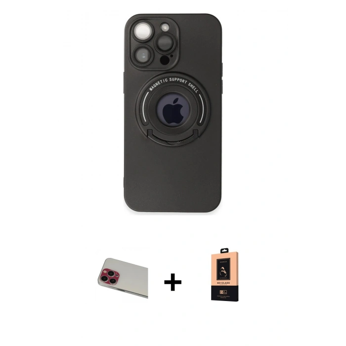 MARSİLYAN™- iPhone 13 Pro Max Kılıf Eksen Klasik Prime - Şeffaf Maxco Cam Ekran Koruyucu + Rainbow Kamera Lens Koruma Cam - KI