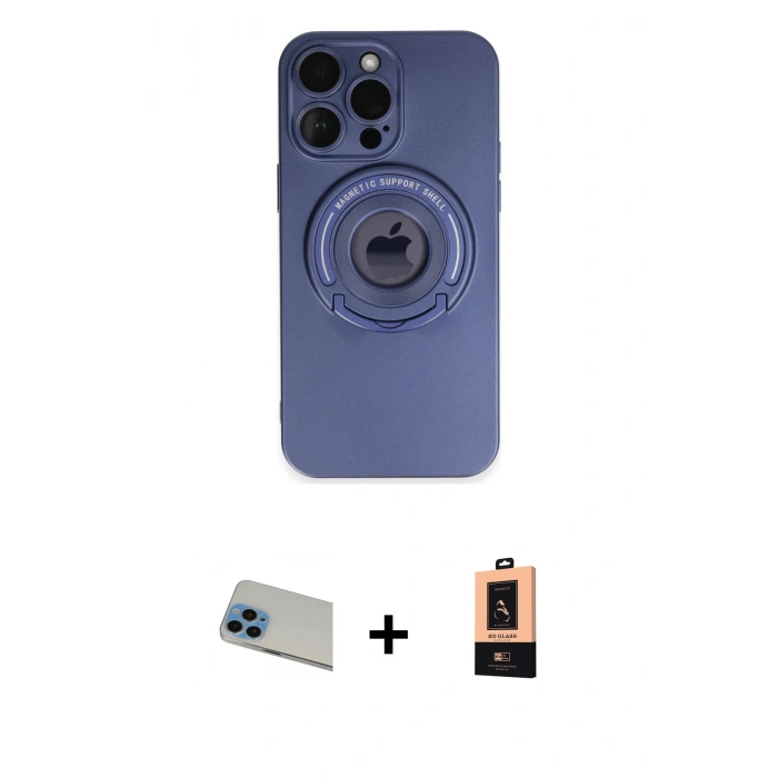 MARSİLYAN™- iPhone 13 Pro Max Kılıf Eksen Klasik Prime - Şeffaf Maxco Cam Ekran Koruyucu + Rainbow Kamera Lens Koruma Cam - MI