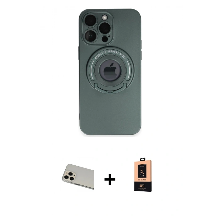 MARSİLYAN™- iPhone 13 Pro Max Kılıf Eksen Klasik Prime - Şeffaf Maxco Cam Ekran Koruyucu + Rainbow Kamera Lens Koruma Cam - REGD
