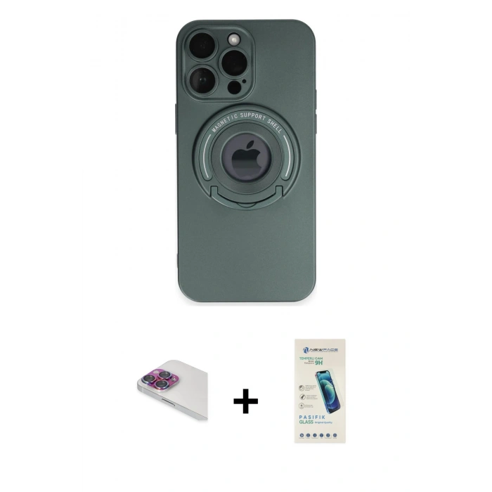 MARSİLYAN™- iPhone 13 Pro Max Kılıf Eksen Klasik Prime - Şeffaf Pasifik Cam Ekran Koruyucu + Pers Alüminyum Kamera Lens - GI