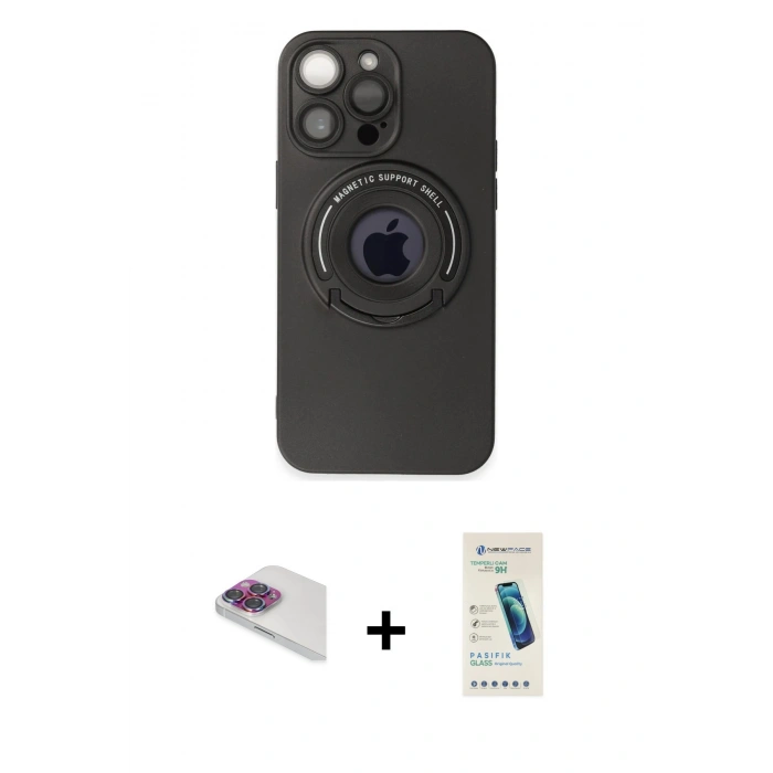 MARSİLYAN™- iPhone 13 Pro Max Kılıf Eksen Klasik Prime - Şeffaf Pasifik Cam Ekran Koruyucu + Pers Alüminyum Kamera Lens - GI