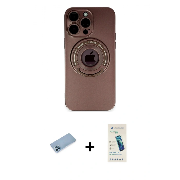 MARSİLYAN™- iPhone 13 Pro Max Kılıf Eksen Klasik Prime - Şeffaf Pasifik Cam Ekran Koruyucu + Mavi Shine Kamera Lens Koruma Cam