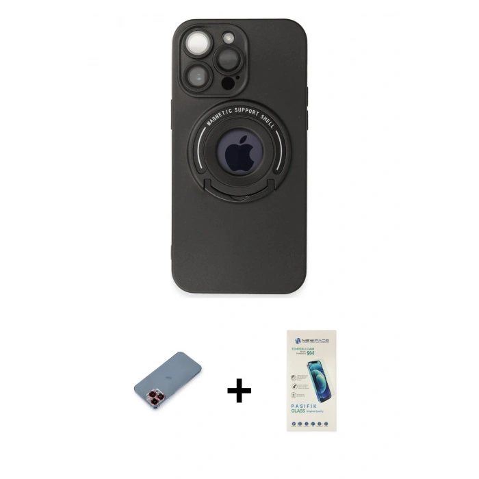 MARSİLYAN™- iPhone 13 Pro Max Kılıf Eksen Klasik Prime - Şeffaf Pasifik Cam Ekran Koruyucu + Metal Kamera Lens Koruma Cam - KI