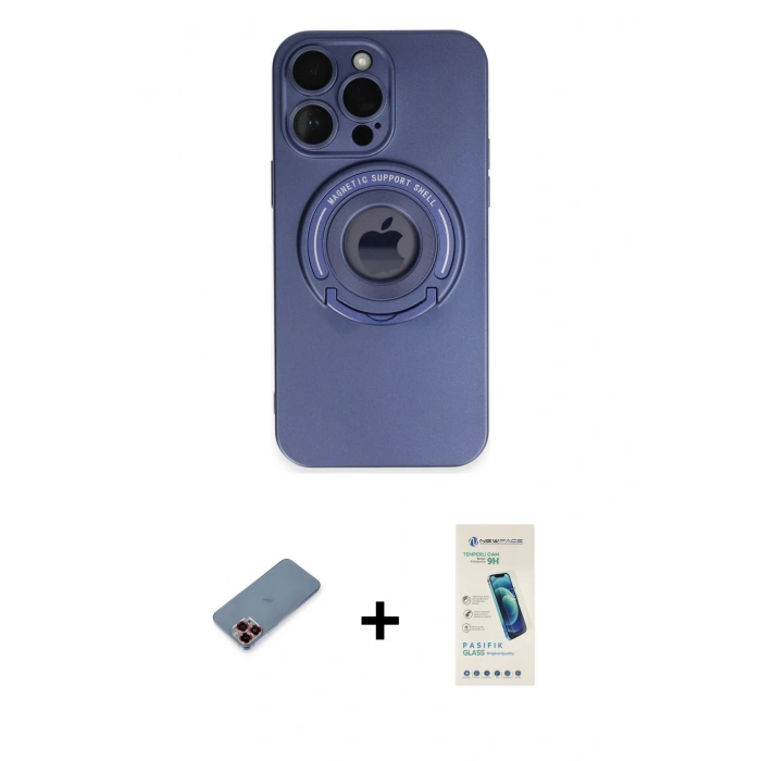 MARSİLYAN™- iPhone 13 Pro Max Kılıf Eksen Klasik Prime - Şeffaf Pasifik Cam Ekran Koruyucu + Metal Kamera Lens Koruma Cam - KI