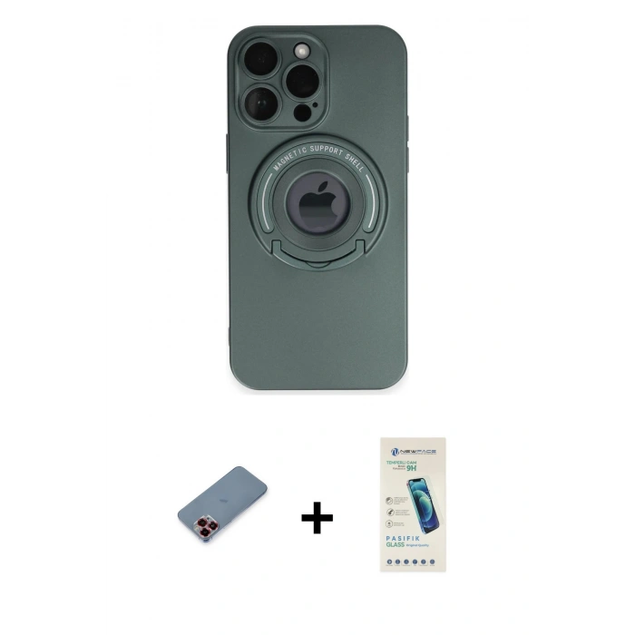 MARSİLYAN™- iPhone 13 Pro Max Kılıf Eksen Klasik Prime - Şeffaf Pasifik Cam Ekran Koruyucu + Metal Kamera Lens Koruma Cam - KI