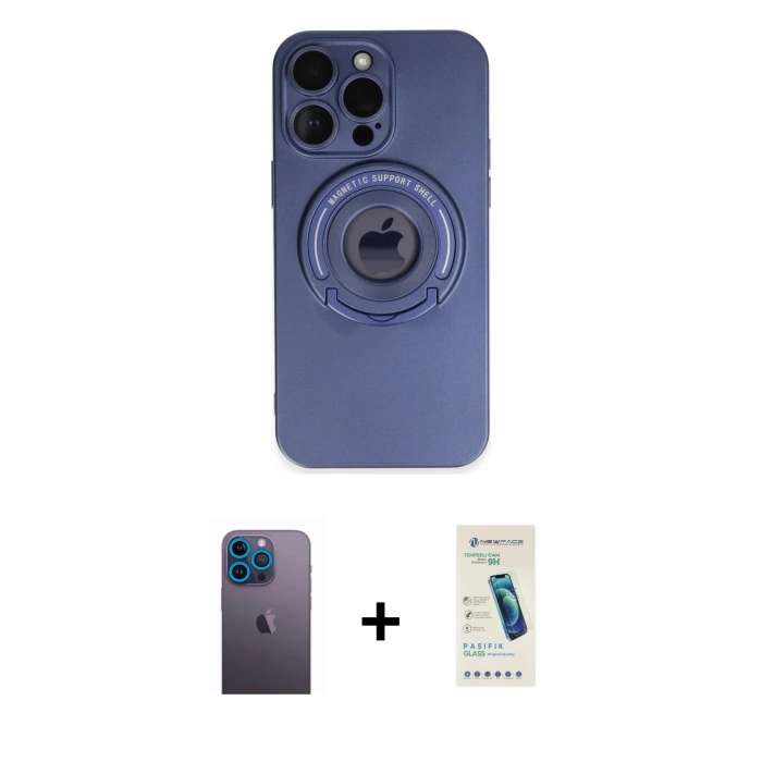 MARSİLYAN™- iPhone 13 Pro Max Kılıf Eksen Klasik Prime - Şeffaf Pasifik Cam Ekran Koruyucu + Neon Fosforlu Kamera Lens - MI