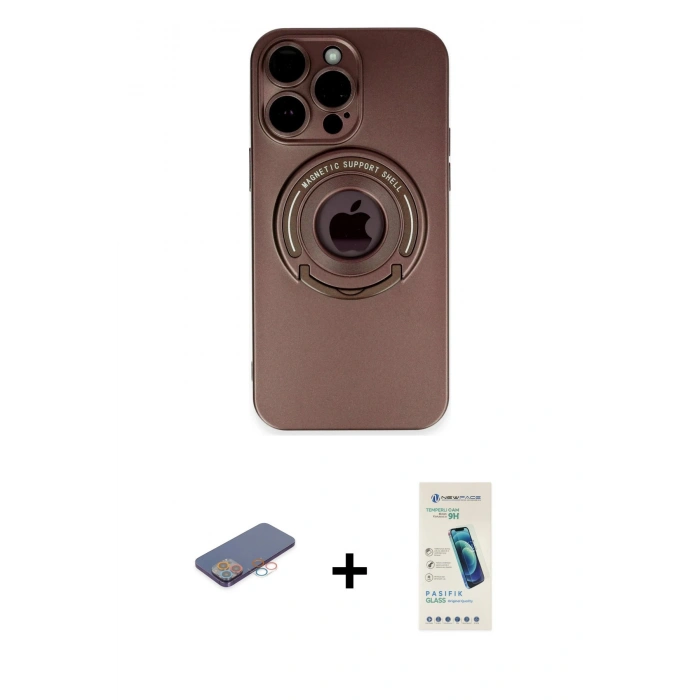 MARSİLYAN™- iPhone 13 Pro Max Kılıf Eksen Klasik Prime - Şeffaf Pasifik Cam Ekran Koruyucu + Pembe Renkli Kamera Lens Koruma Cam