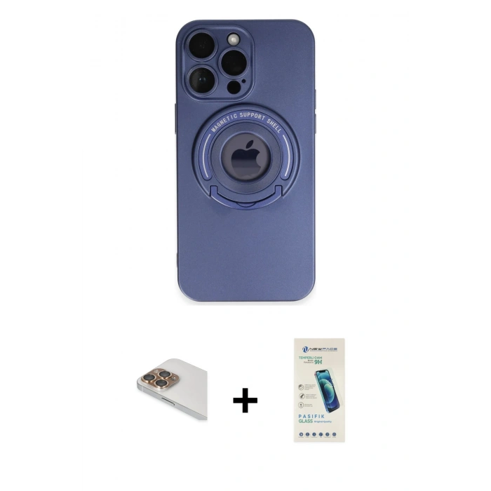 MARSİLYAN™- iPhone 13 Pro Max Kılıf Eksen Klasik Prime - Şeffaf Pasifik Cam Ekran Koruyucu + Pers Alüminyum Kamera Lens - GD