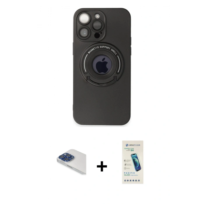 MARSİLYAN™- iPhone 13 Pro Max Kılıf Eksen Klasik Prime - Şeffaf Pasifik Cam Ekran Koruyucu + Pers Alüminyum Kamera Lens - LT