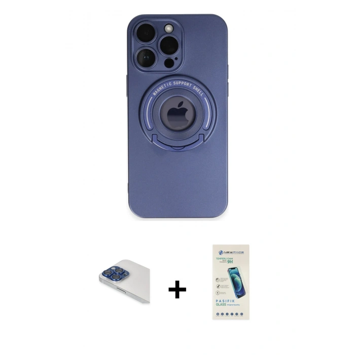 MARSİLYAN™- iPhone 13 Pro Max Kılıf Eksen Klasik Prime - Şeffaf Pasifik Cam Ekran Koruyucu + Pers Alüminyum Kamera Lens - LT