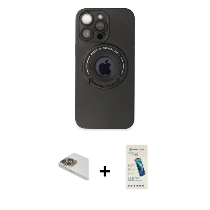 MARSİLYAN™- iPhone 13 Pro Max Kılıf Eksen Klasik Prime - Şeffaf Pasifik Cam Ekran Koruyucu + Pers Alüminyum Kamera Lens - GD
