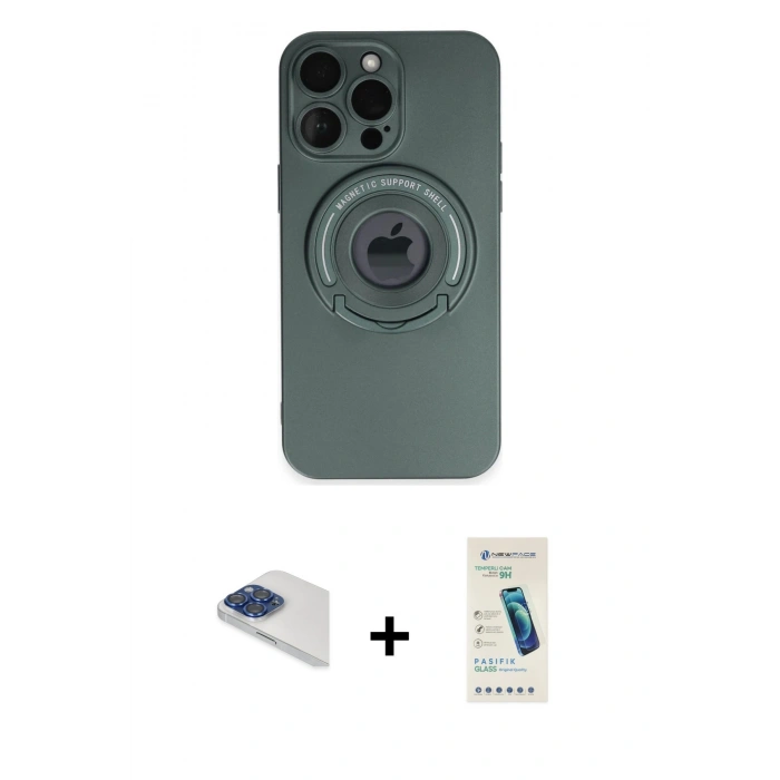 MARSİLYAN™- iPhone 13 Pro Max Kılıf Eksen Klasik Prime - Şeffaf Pasifik Cam Ekran Koruyucu + Pers Alüminyum Kamera Lens - LT