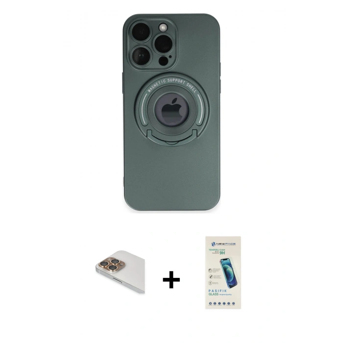 MARSİLYAN™- iPhone 13 Pro Max Kılıf Eksen Klasik Prime - Şeffaf Pasifik Cam Ekran Koruyucu + Pers Alüminyum Kamera Lens - GD